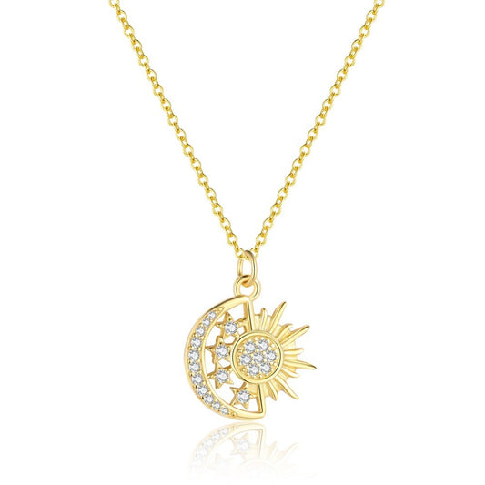 925 Sterling Silver Moon and Stars Pendant Necklace