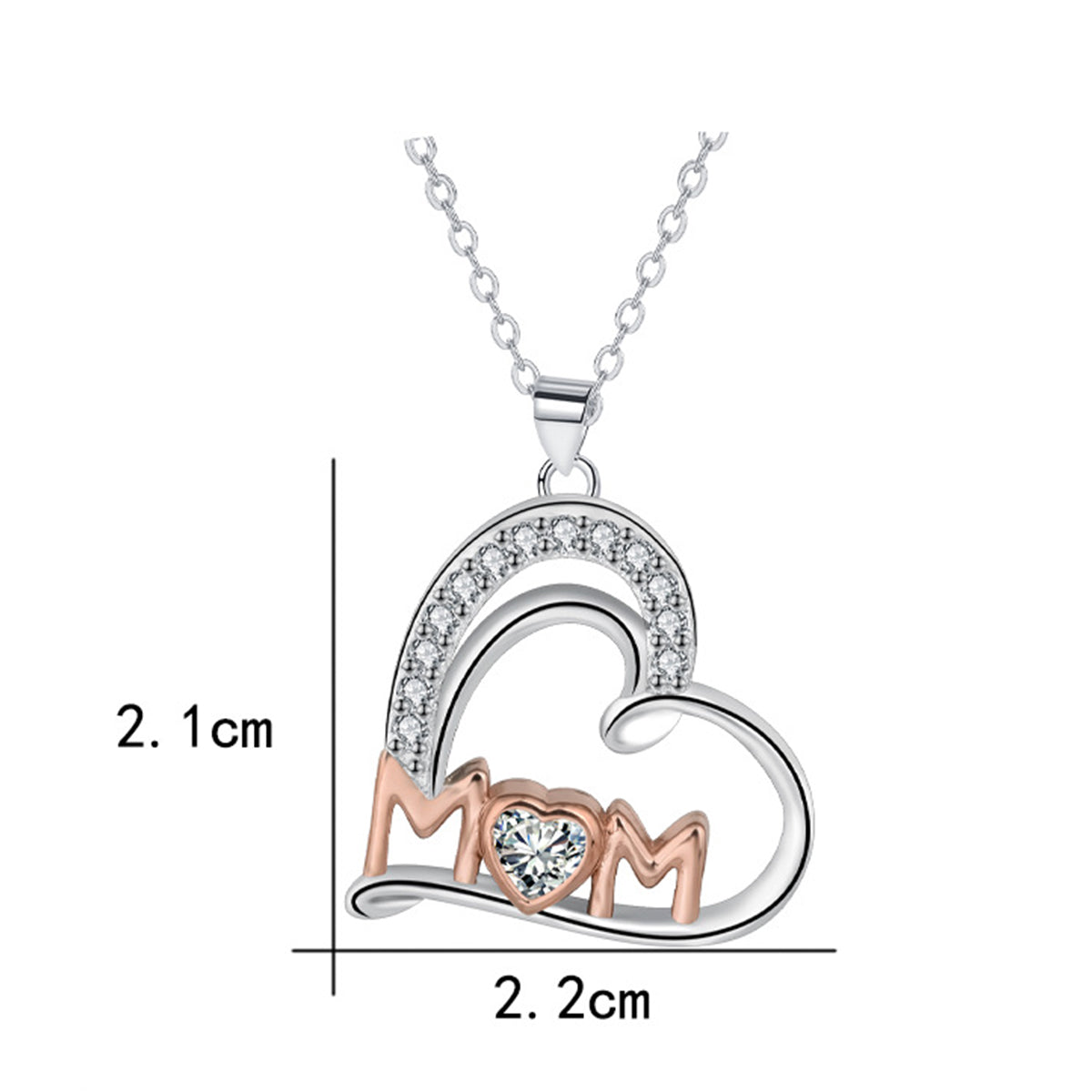 Copper With Silver/Rosegold Plated Mom Heart Pendant Necklace for Women