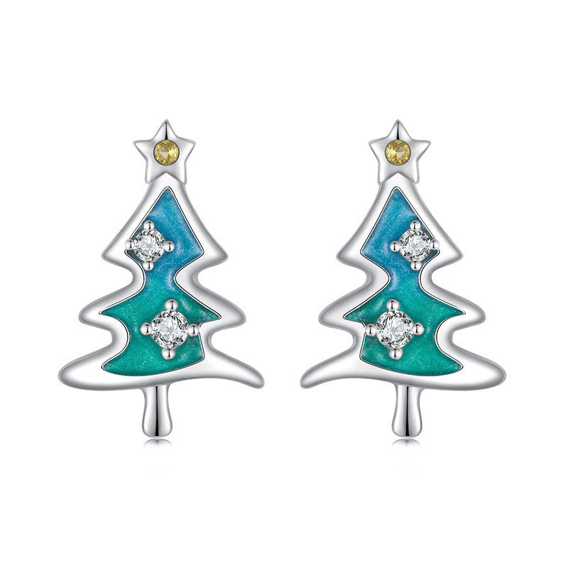 925 Sterling Silver Christmas Tree Fashion Earrings