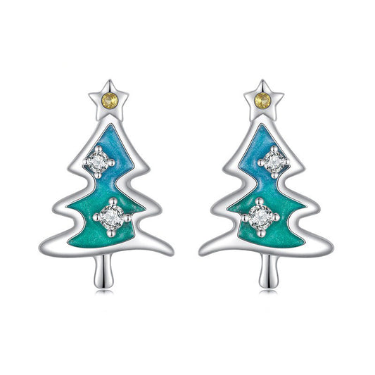925 Sterling Silver Christmas Tree Fashion Earrings