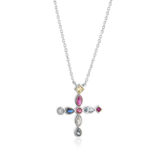 925 Sterling Silver Zircon Cross Pendant Necklace