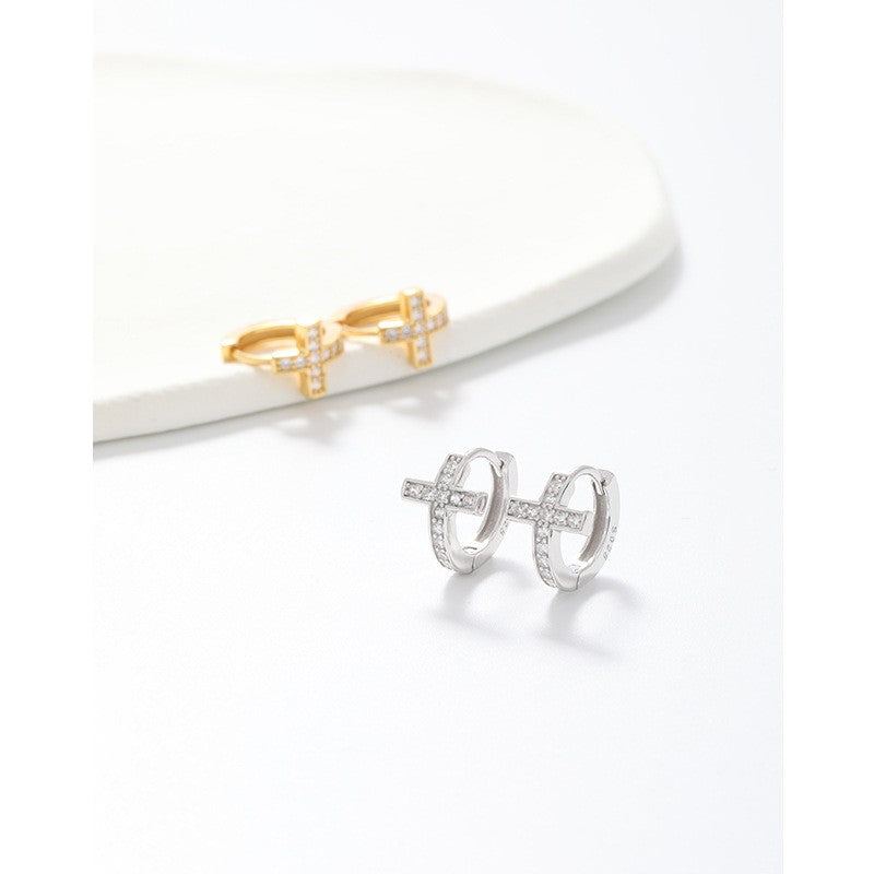 925 Sterling Silver Cross Hoop Earrings