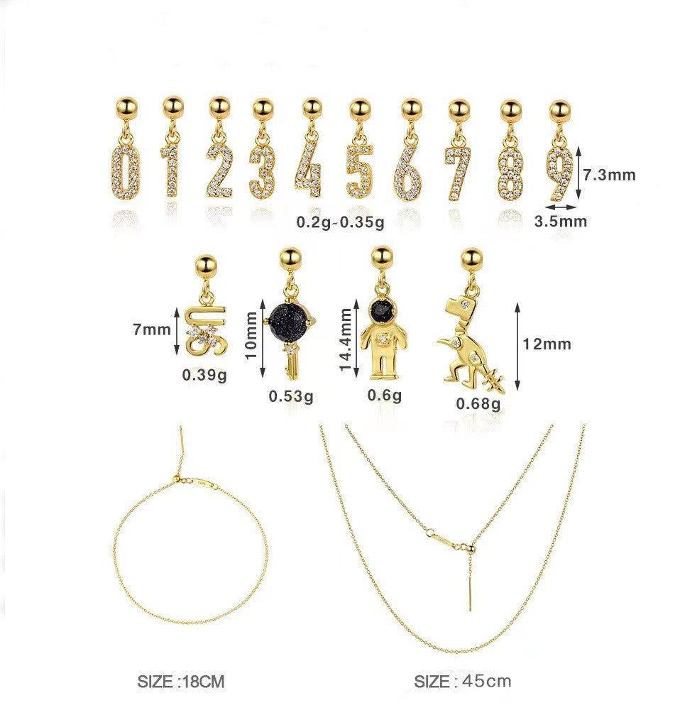 925 Sterling Silver Arabic numerals Pendant For Necklace Jewelry DIY
