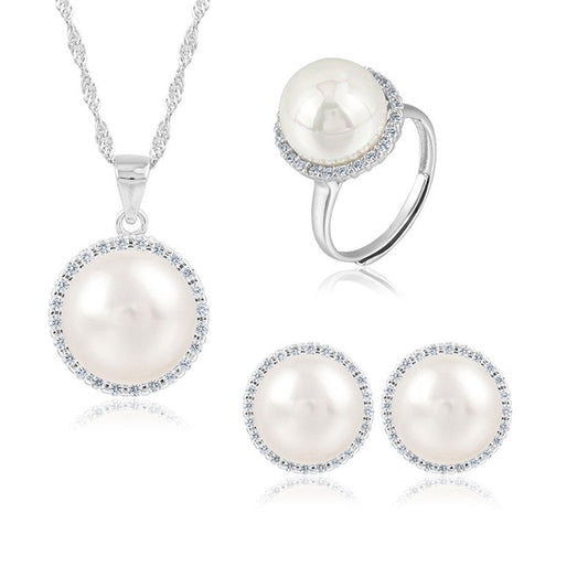 925 Sterling Silver Fashion Pearl Jewelry Set Gift for Women Girls