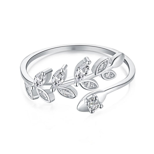 925 Sterling Silver Leaf Design Fashion Adjustable Ring