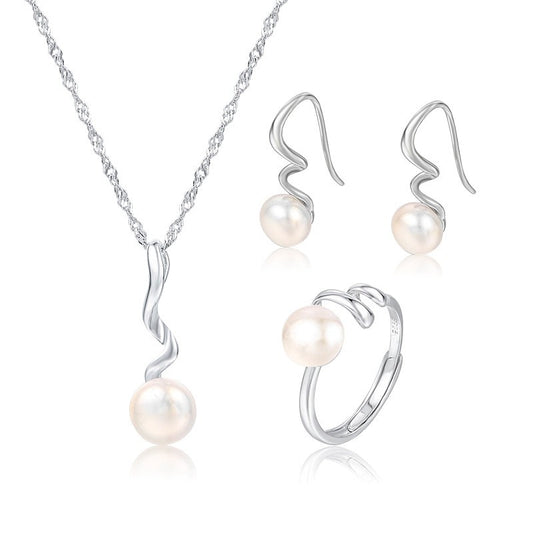 925 Sterling Silver Fashion Pearl Jewelry Set Gift for Women Girls