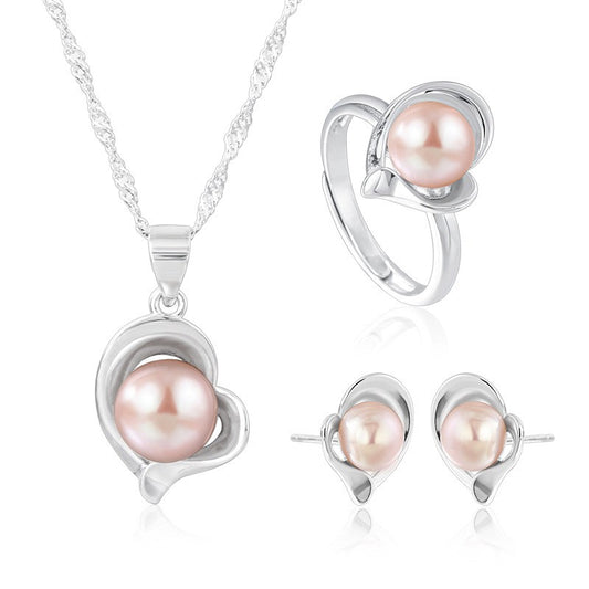925 Sterling Silver Fashion Pearl Jewelry Set Gift for Women Girls