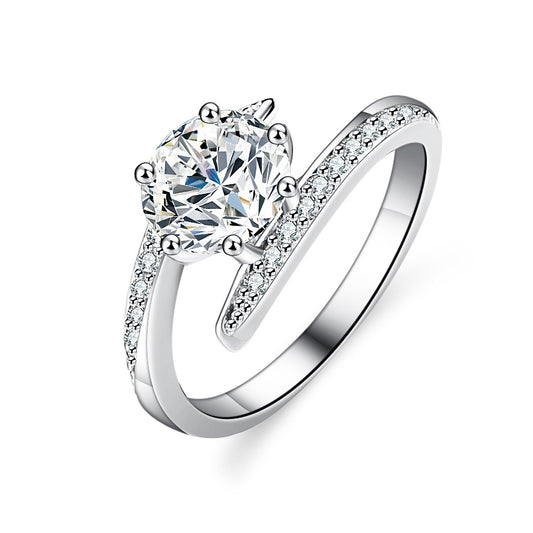 925 Sterling Silver Elegant  Zircon Fashion Engagement Ring