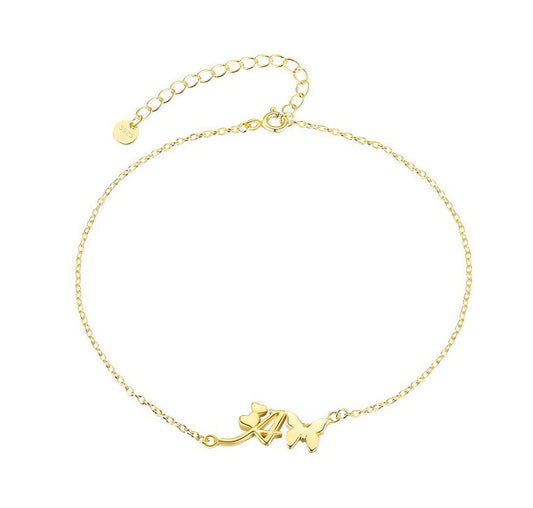 925 Sterling Silver A-Z Initial Butterfly Bracelet Fashion Jewelry Gift for Women Girls
