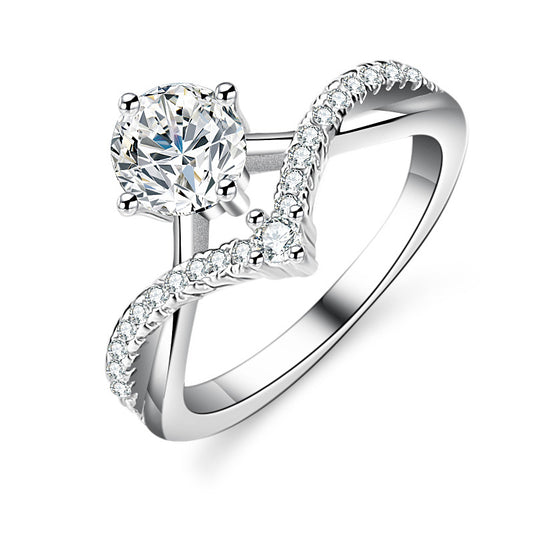 925 Sterling Silver Elegant  Zircon Fashion Engagement Ring
