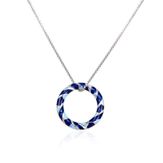 925 Sterling Silver Enamel Circle Pendant Necklace