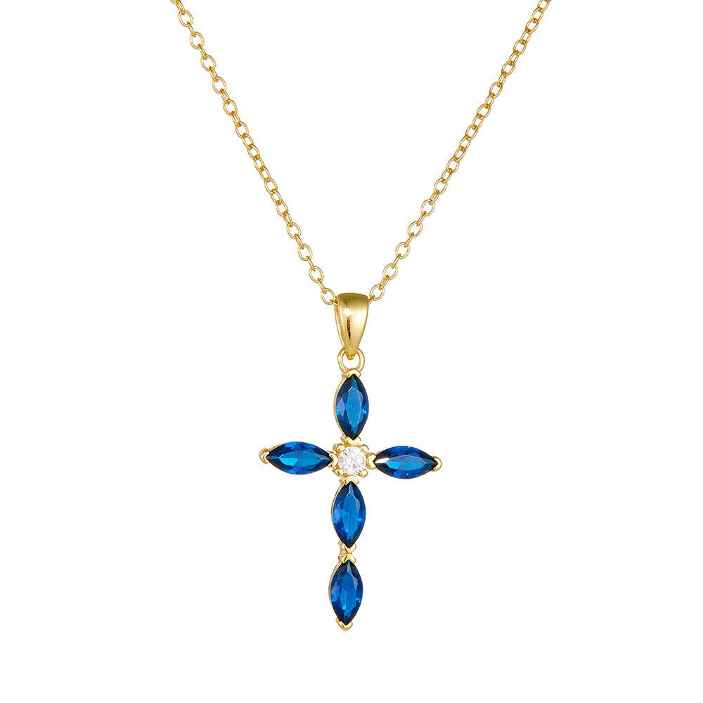 925 Sterling Silver Zircon Cross Pendant Necklace