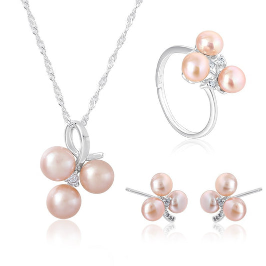 925 Sterling Silver Fashion Pearl Jewelry Set Gift for Women Girls