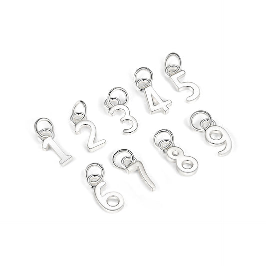 925 Sterling Silver Charm Arabic numeral 0-9 For Jewelry DIY