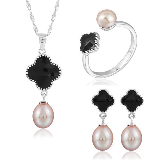 925 Sterling Silver Fashion Pearl Jewelry Set Gift for Women Girls