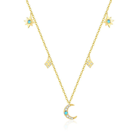 925 Sterling Silver Moon and Stars Pendant Necklace