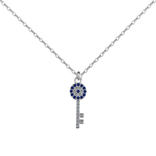 925 Sterling Silver Evil Eye Fashion Key Pendant Necklace