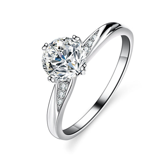 925 Sterling Silver Elegant  Zircon Fashion Engagement Ring
