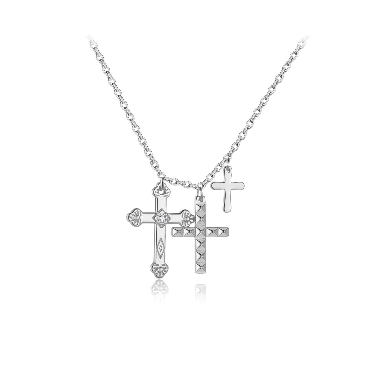 925 Sterling Silver Zircon Cross Pendant Necklace