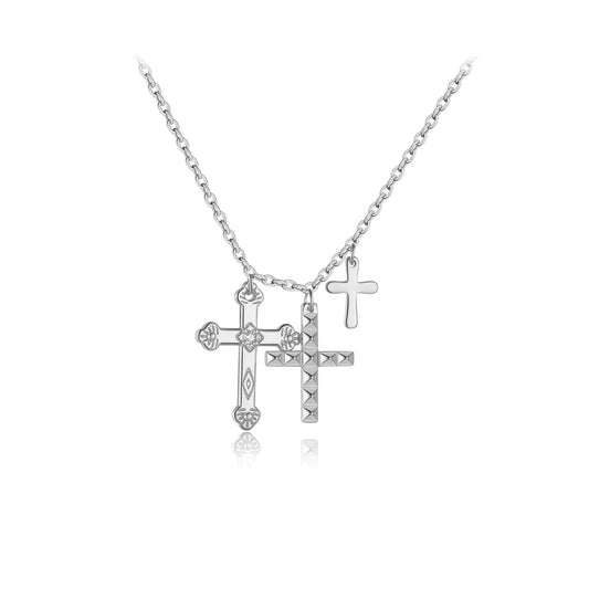 Collar con colgante de cruz de circonita en plata de ley 925