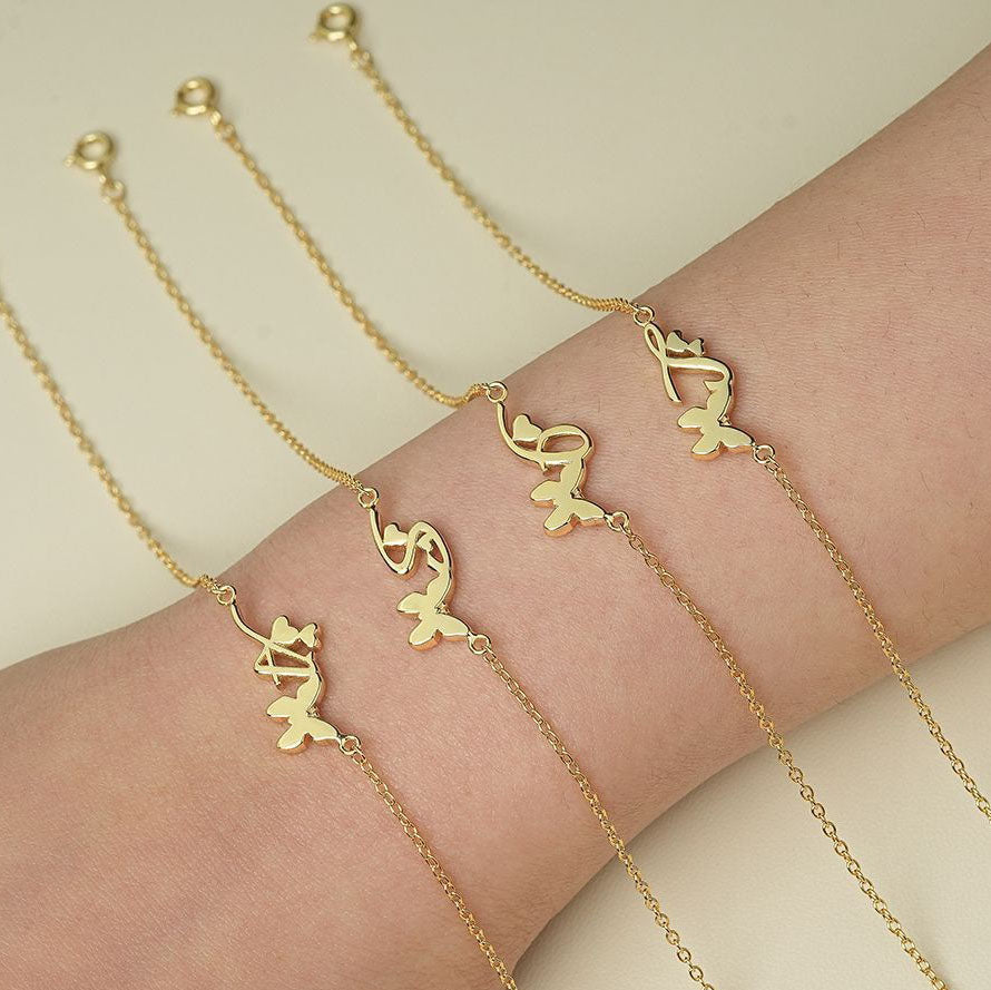 925 Sterling Silver A-Z Initial Butterfly Bracelet Fashion Jewelry Gift for Women Girls