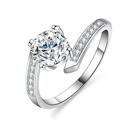 925 Sterling Silver Elegant  Zircon Fashion Engagement Ring