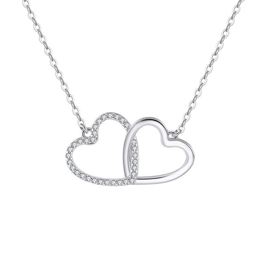 925 Sterling Silver Double Hearts Pendant Necklace