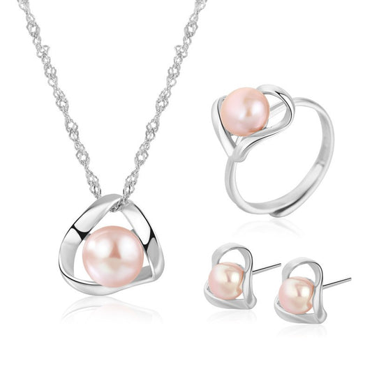 925 Sterling Silver Fashion Pearl Jewelry Set Gift for Women Girls