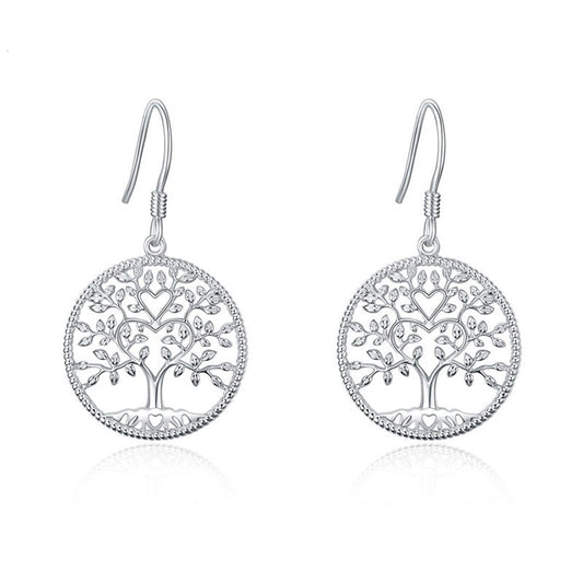 925 Sterling Silver Tree of Life Fashion Huggie Earrings