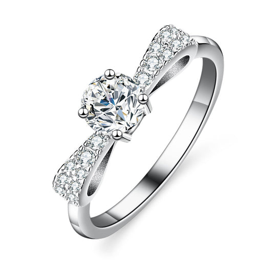 925 Sterling Silver Elegant  Zircon Fashion Engagement Ring