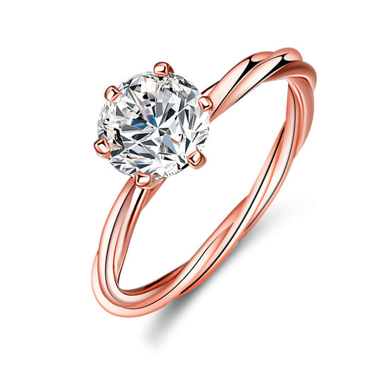 925 Sterling Silver Elegant Rosegold Plated Zircon Fashion Ring