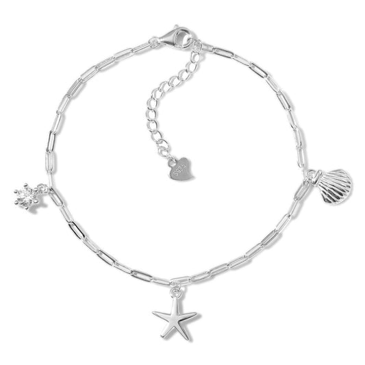 925 Sterling Silver Starfish and Shell Fashion Bracelet