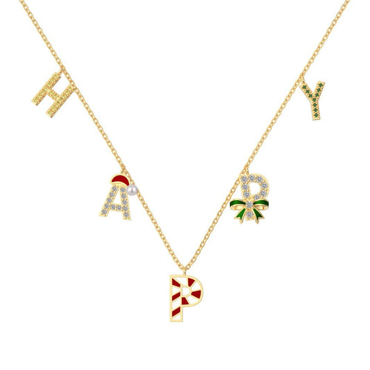 925 Sterling Silver "HAPPY" Christmas Necklace