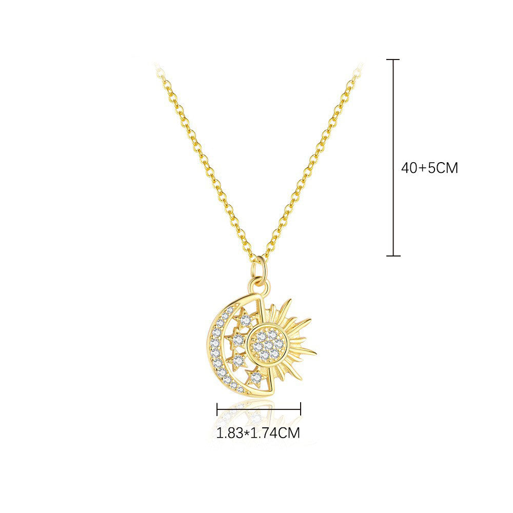 925 Sterling Silver Moon and Stars Pendant Necklace