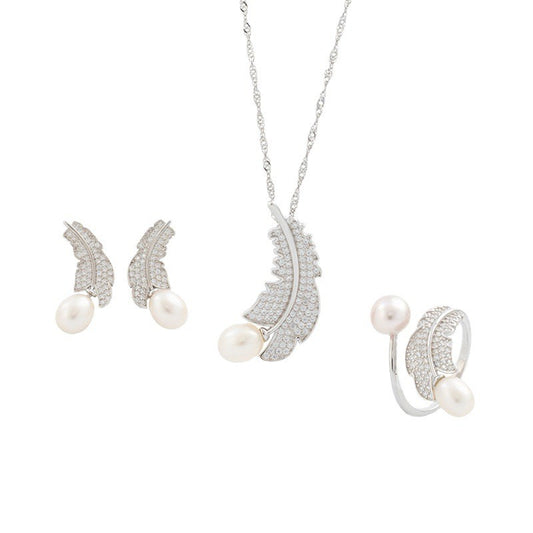925 Sterling Silver Fashion Pearl Jewelry Set Gift for Women Girls