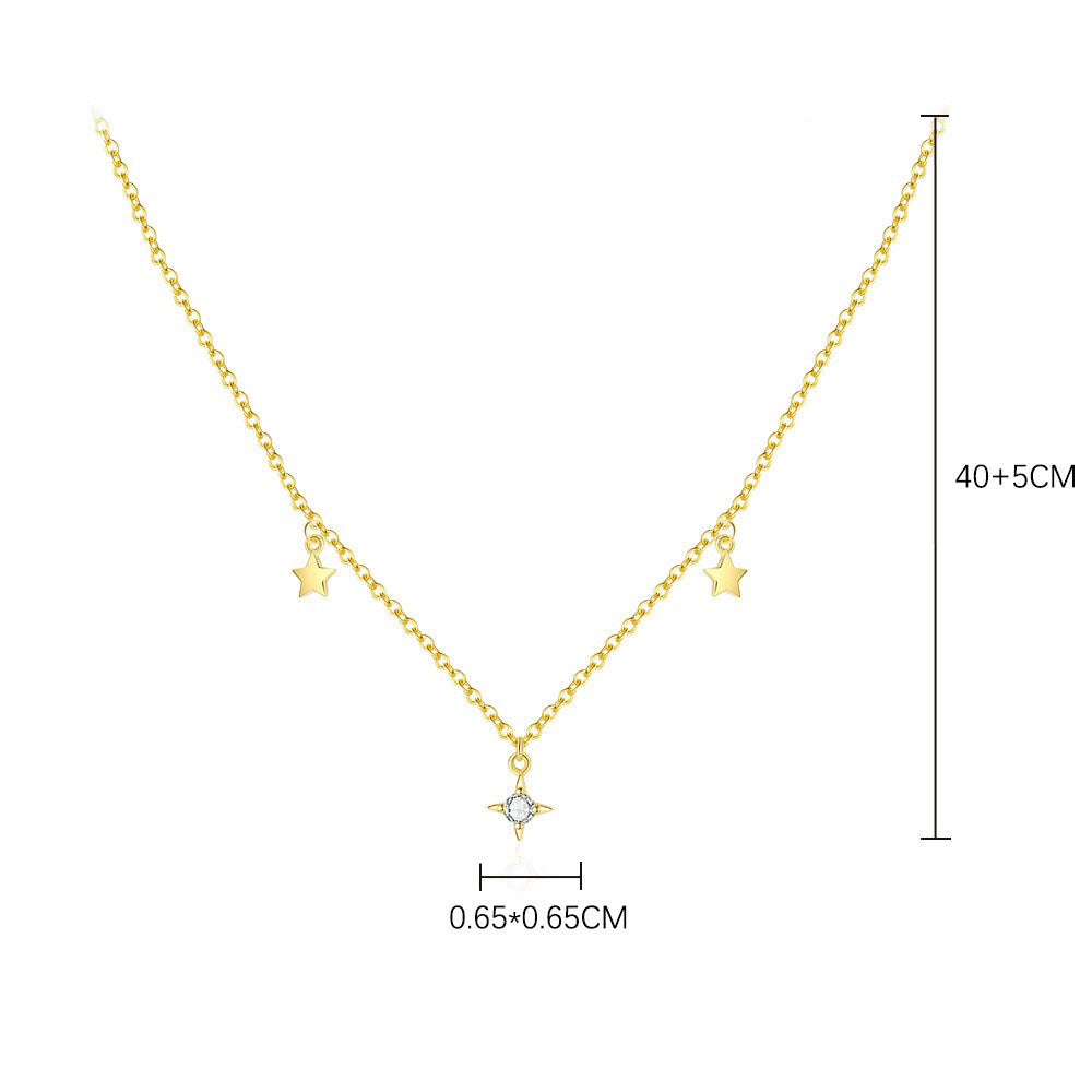 925 Sterling Silver Moon and Star Pendant Necklace