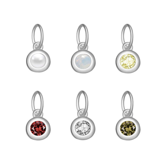925 Sterling Silver Charm Birthstone Round Pendant For Necklace Jewelry DIY