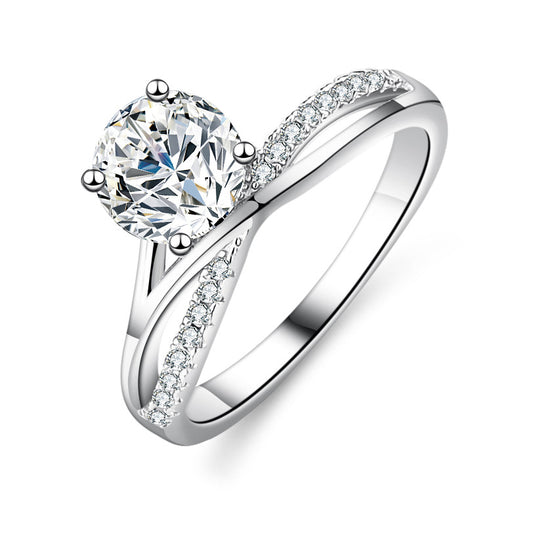 925 Sterling Silver Elegant  Zircon Fashion Engagement Ring