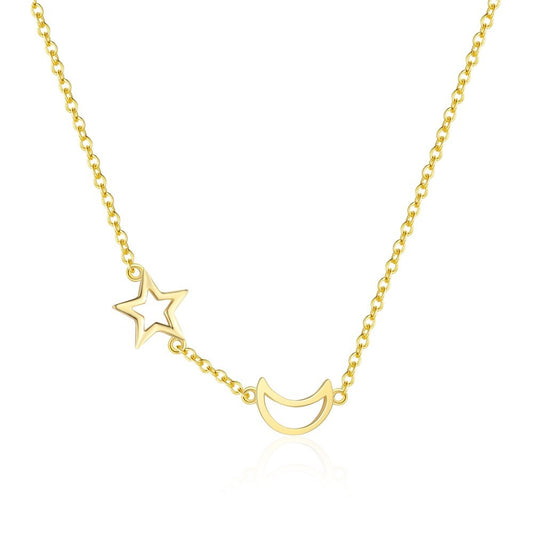 925 Sterling Silver Moon and Star Pendant Necklace