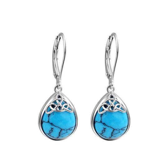 925 Sterling Silver Turquoise Huggie Earrings