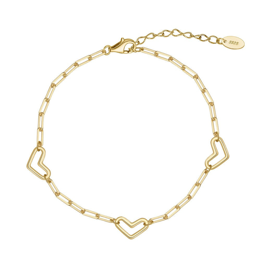 925 Sterling Silver Hearts Link Bracelet