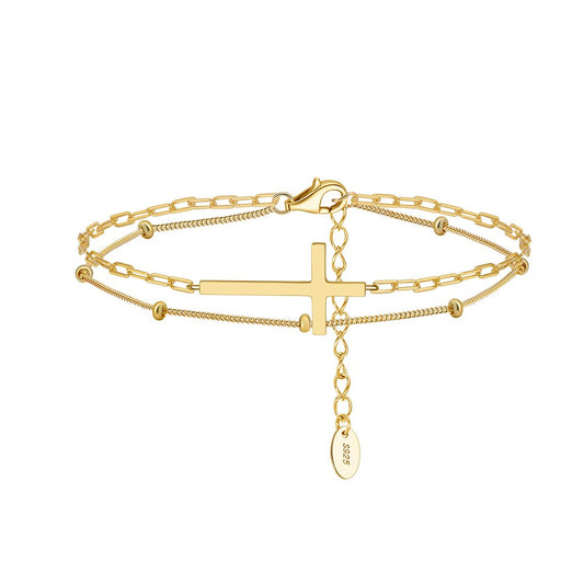 Pulsera cruzada de doble capa de plata de ley 925