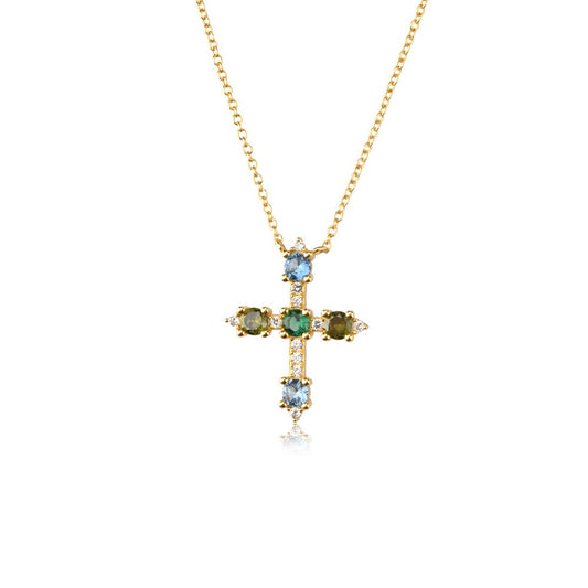 925 Sterling Silver Zircon Cross Pendant Necklace