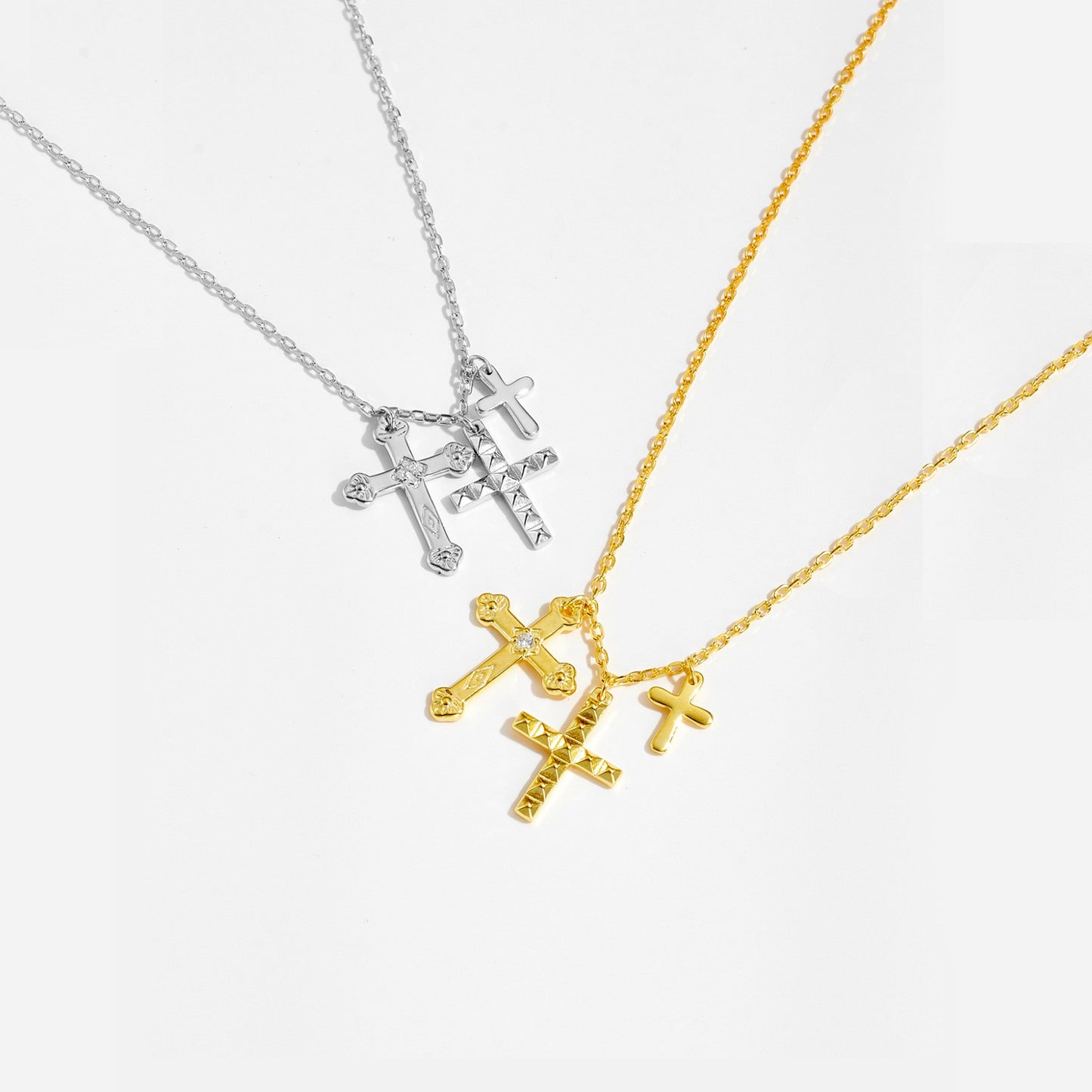 925 Sterling Silver Zircon Cross Pendant Necklace