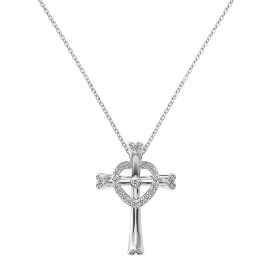 Collar con corazón y cruz de plata de ley 925