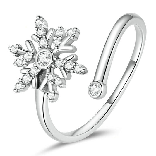 925 Sterling Silver Snowflake Fashion Open Ring