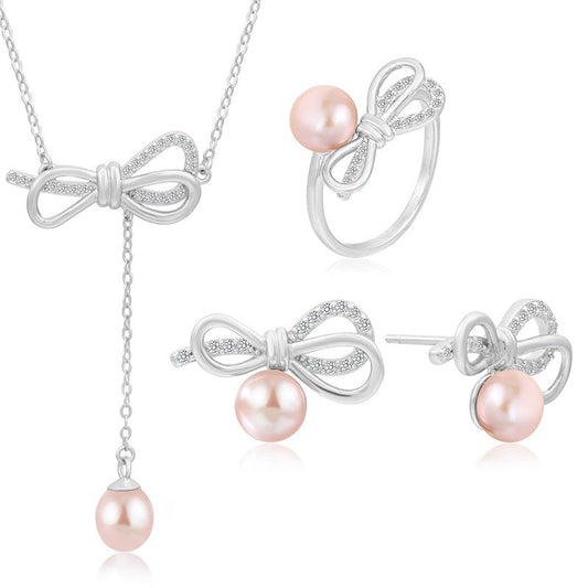 925 Sterling Silver Fashion Pearl Jewelry Set Gift for Women Girls