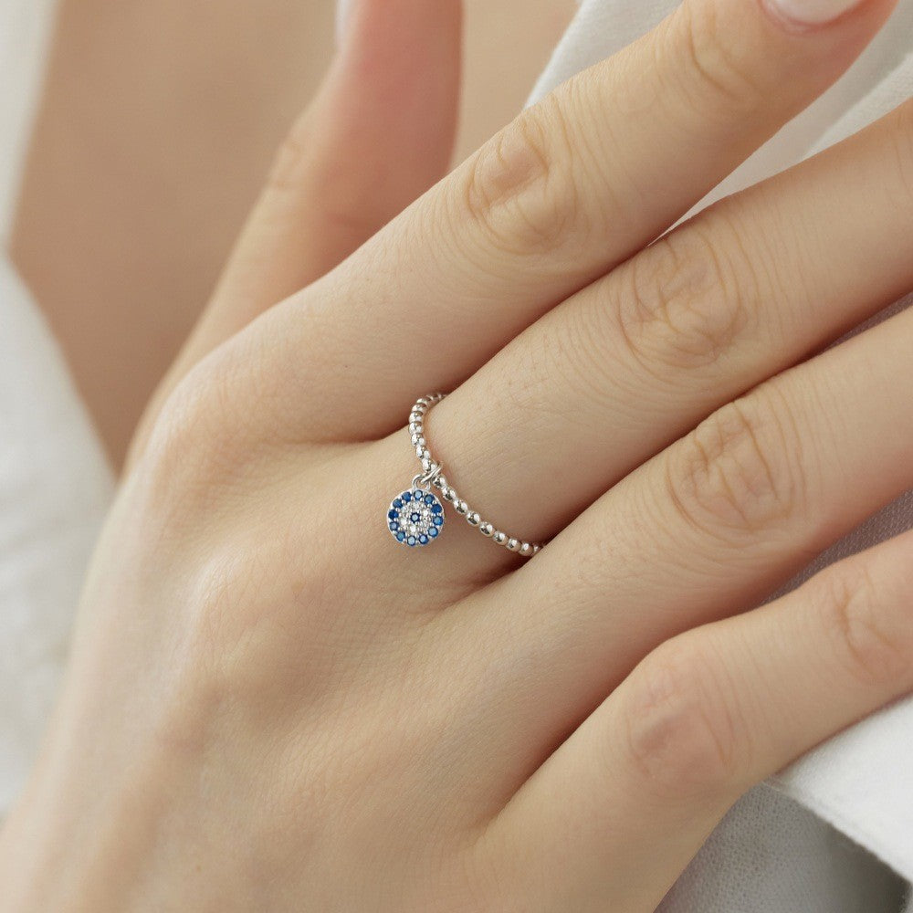 925 Sterling Silver Evil Eye Pendant Fashion Ring