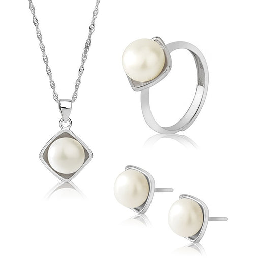 925 Sterling Silver Fashion Pearl Jewelry Set Gift for Women Girls