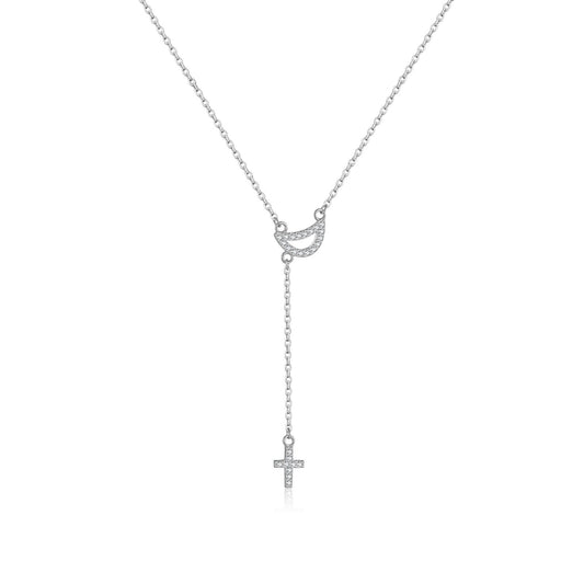 925 Sterling Silver Zircon Moon Cross Pendant Necklace